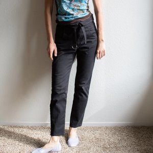 H&M Black Stretch Pants 6 8 Fold Over Waist High Rise with Belt